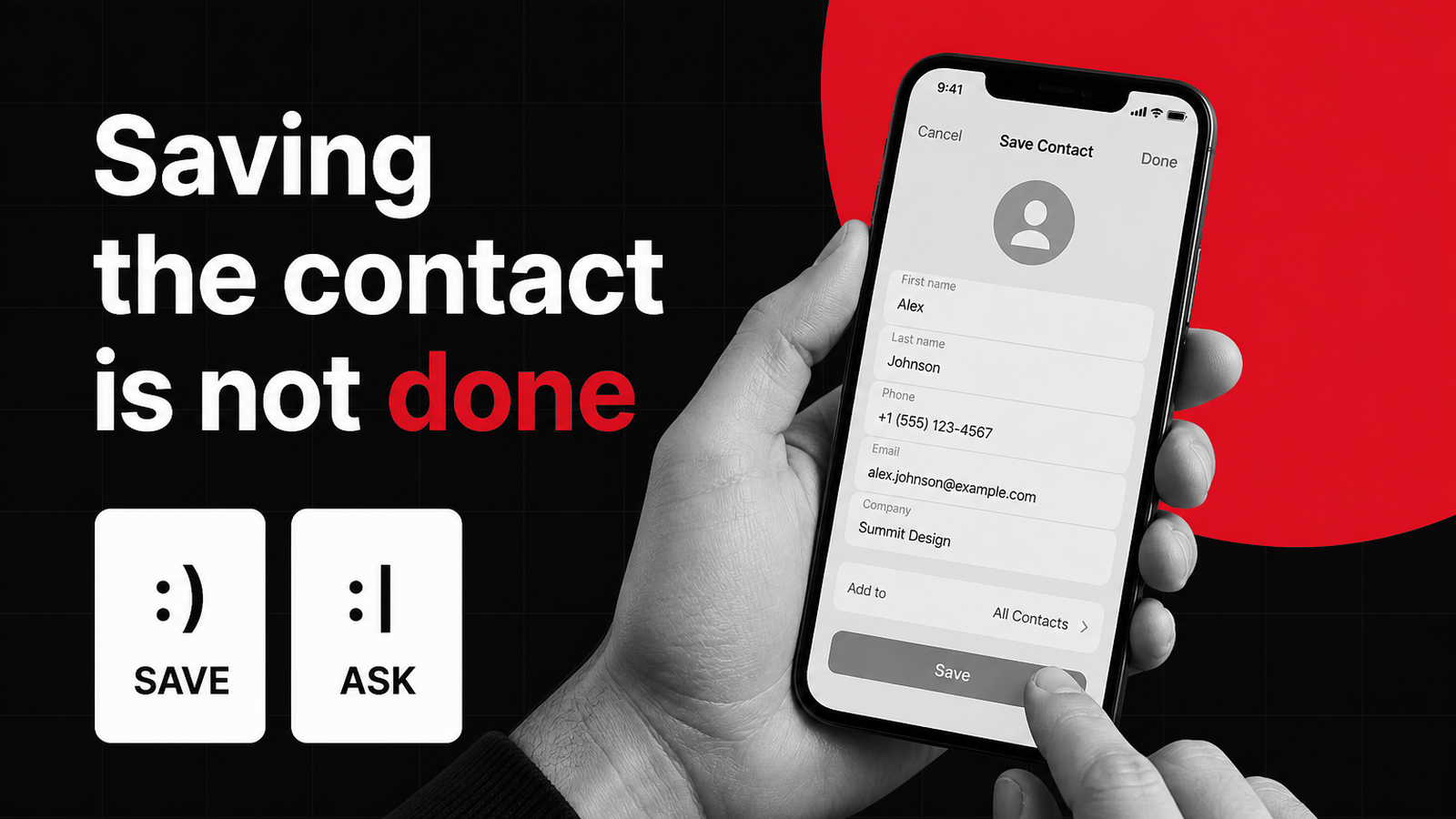 Saving the contact is not done